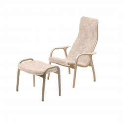 LAMINO Fåtölj + pall, bok/offwhite