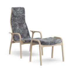 LAMINO Fåtölj + pall, bok/scandinavian grey/sahara