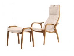 LAMINO Fåtölj + pall, ek/offwhite
