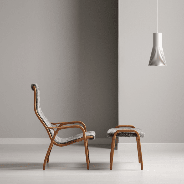 LAMINO Fåtölj + pall, bok/scandinavian grey/sahara