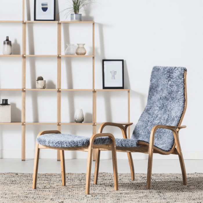 LAMINO Fåtölj + pall, ek/scandinavian grey